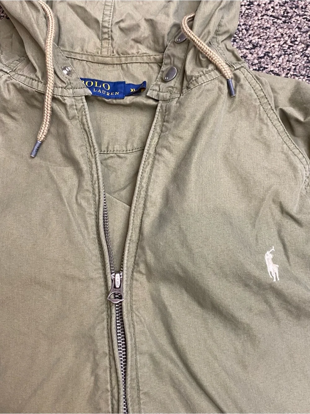 Polo by Ralph Lauren Light Olive Hooded Utility Windbreaker Jacket Retro Y2K